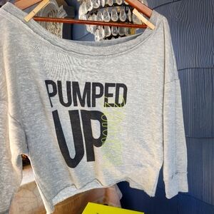 Zumba Oversized Pumped Up Grey 3/4 sleeve shirt Size Small